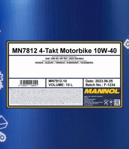 7812 MANNOL 4-TAKT MOTORBIKE 10W40 10 л. Синтетическое моторное масло для мотоциклов 10W-40 фото 2