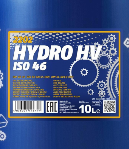 2202 MANNOL HYDRO HV ISO 46 10 л. Гидравлическое масло с высоким индексом вязкости фото 2