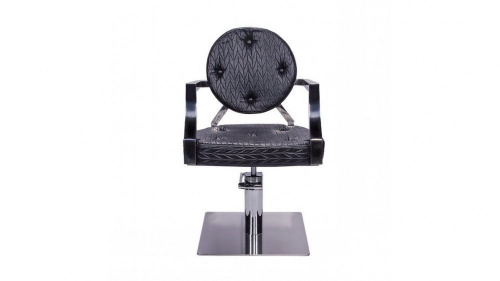 Кресло парикмахерское F-629, чёрный цвет обивки. Основание гидравлика, хромированный ультра-плоский.