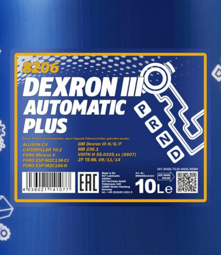 8206 MANNOL DEXRON III AUTOMATIC PLUS 10 л. Синтетическое трансмиссионное масло фото 2