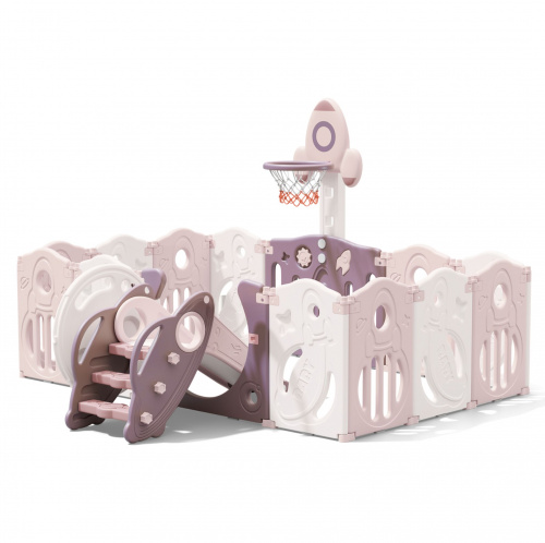 Большой детский игровой манеж, комплекс UNIX Kids SUPREME Space 160x160 Rose из пластика, с ковриком, горкой, баскетбольным кольцом, для дома и улицы, розовый фото 12