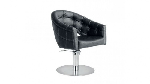 Кресло парикмахерское F-003, чёрный цвет обивки. Основание гидравлика, хромированный круг.