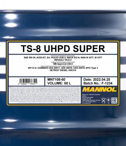 7108 MANNOL TS-8 SUPER UHPD 5W30 60 л. Синтетическое моторное масло 5W-30 фото 2