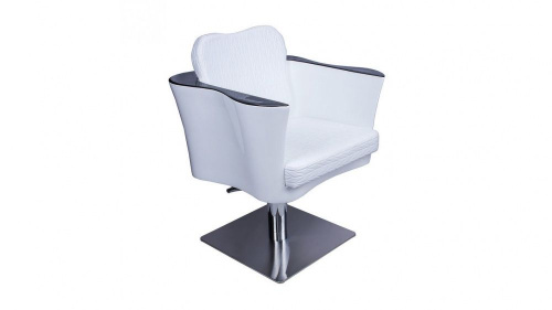 Кресло парикмахерское F-621. Эксклюзивная модель. Белый цвет обивки. Основание гидравлика, хром.