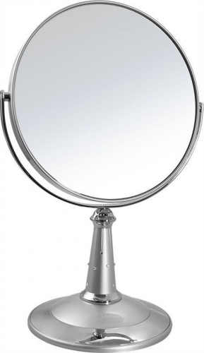 Зеркало косметическое Weisen B7"809 S3/C Silver наст кругл 2-стор 5-кр.ув.18 см с крист фото 2