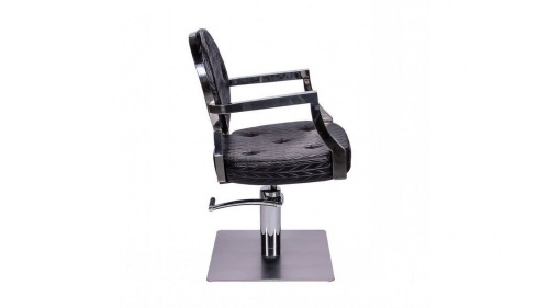 Кресло парикмахерское F-629, чёрный цвет обивки. Основание гидравлика, хромированный ультра-плоский. фото 3