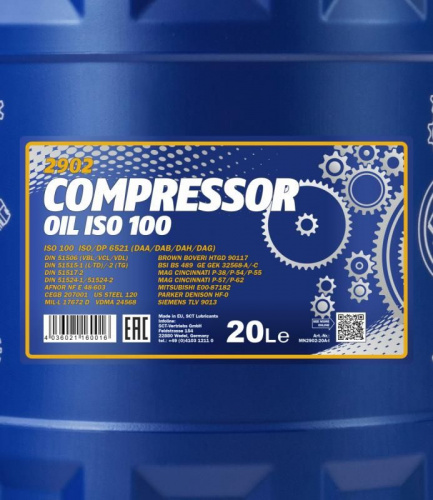 2902 MANNOL COMPRESSOR OIL ISO 100 20 л. Масло для воздушных компрессоров фото 2