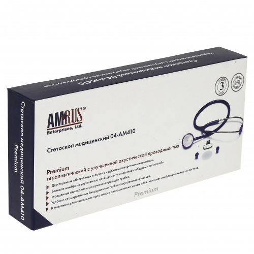 Стетоскоп Amrus 04-AM410 терапевтический с 2-сторонней головкой из алюминия (фиолетовый) фото 3