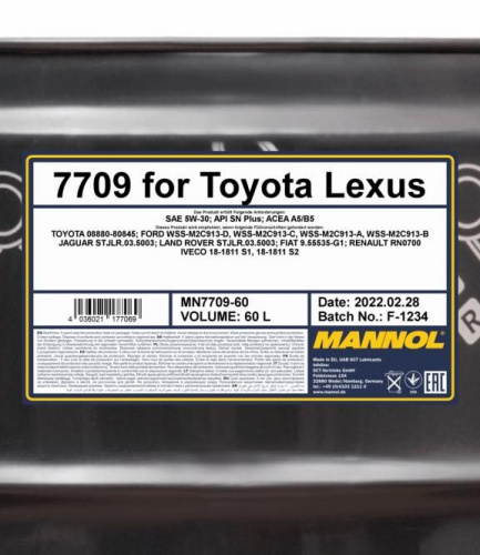 7709 MANNOL FOR TOYOTA LEXUS 5W30 60 л. Синтетическое моторное масло 5W-30 фото 2